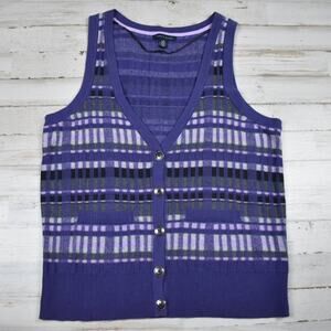 Y2K Vintage Tommy Hilfiger purple/gray plaid knit sweater vest slim fit large